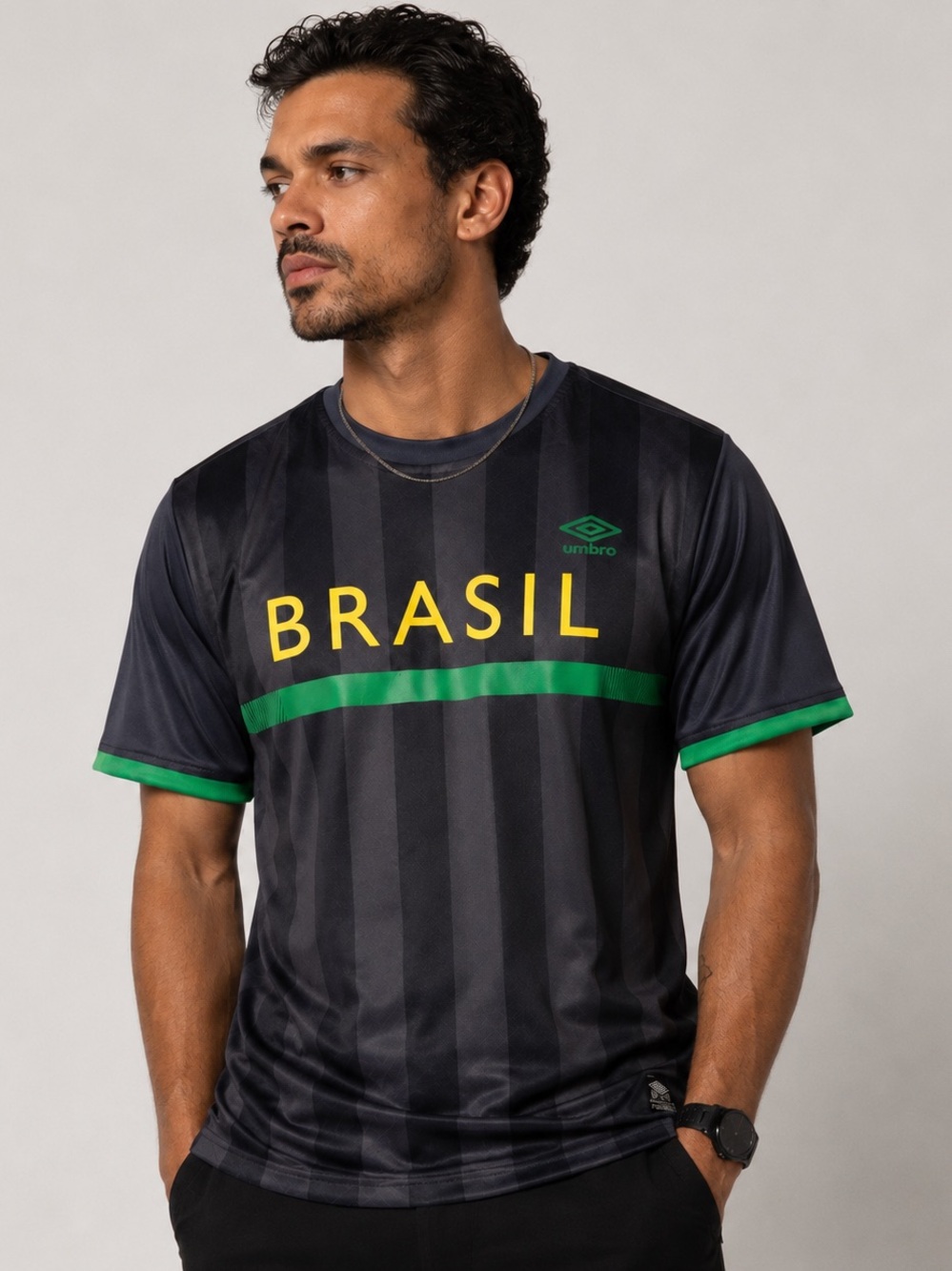 Umbro Brazil Graphic Soccer Jersey Shirt Gray Green Yellow Size Large